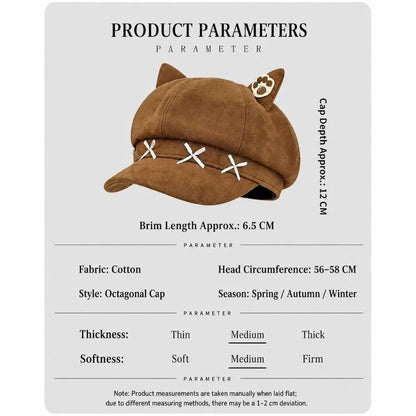 Cute Cat Ear Beret Cap Warm Bow Winter Hat Claw Pattern Painter Beret Hat Women Petoria Store
