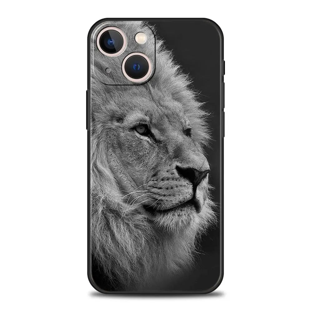 Löwe Wilde Tiere Luxus Handyhülle für iPhone 13 15 14 12 Mini 11 Pro MAX XR X SE XS 7 8 Plus Silikon Schwarz Schutzhülle