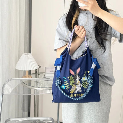 Embroidery Tote Bag for Women Casual Nylon Crossbody Bag Large Capacity Waterproof Shoulder Bag Fashion Commute Shopper Handbag Petoria Store