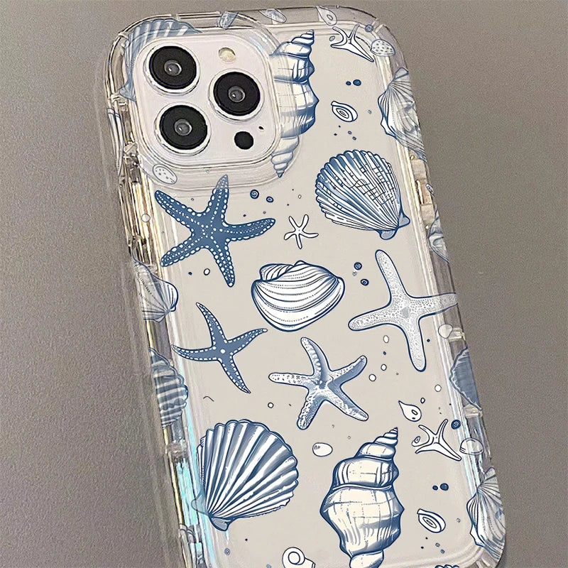 Blaue Ozean-Tiere-Handyhülle für iPhone 16 15 14 Pro 13 12 11 Max Plus 7 8 Plus XR X XS SE 2020, stoßfeste weiche Silikonhülle