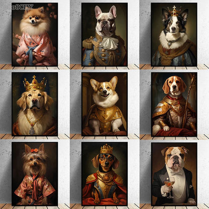 Animal Dog Portrait Art Canvas Painting Dog Dressed King Funny Posters and Prints Wall Art Pictures for Home Living Room Decor Petoria Store