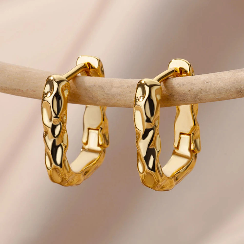 Herz Edelstahl Ohrringe für Frauen Zirkon Gold Farbe Creolen Ästhetische Wasserdichte Ohr Piercing Schmuck Zubehör