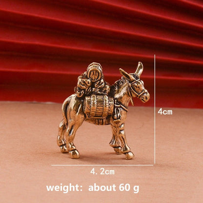 Brass Donkey Small Ornament Antique Copper Camel Animal Equus Asinus Miniature Figurines Home Desktop Decoration Accessories Petoria Store
