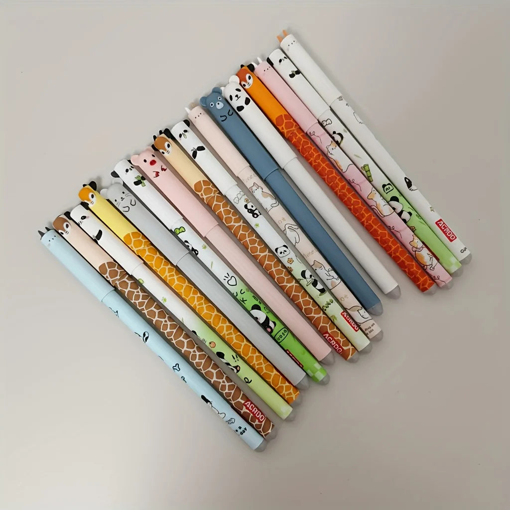 10er-Pack löschbare Stifte mit zufälligen Designs, blaue Tinte, niedliche löschbare Bärenstifte, löschbare Tier-Gelstifte, löschbare Stifte mit Cartoon-Motiven für Schüler, thermisch löschbare Stifte, Schreibwaren mi