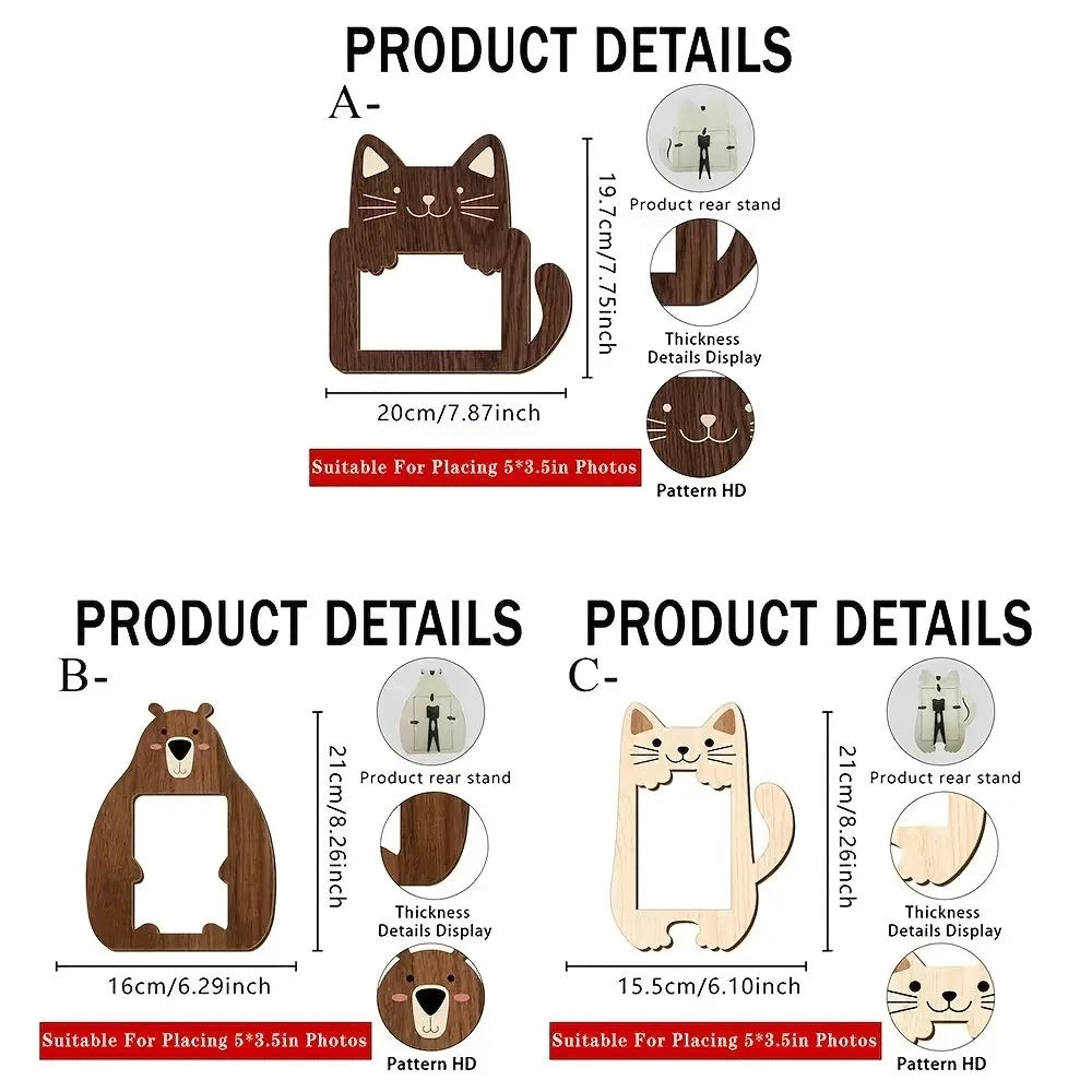 Cute Animal Shaped Wooden Photo Frame Cat Bear Design Desktop Picture Frame Home  Photo Display Ornament Housewarming Birthday Petoria Store
