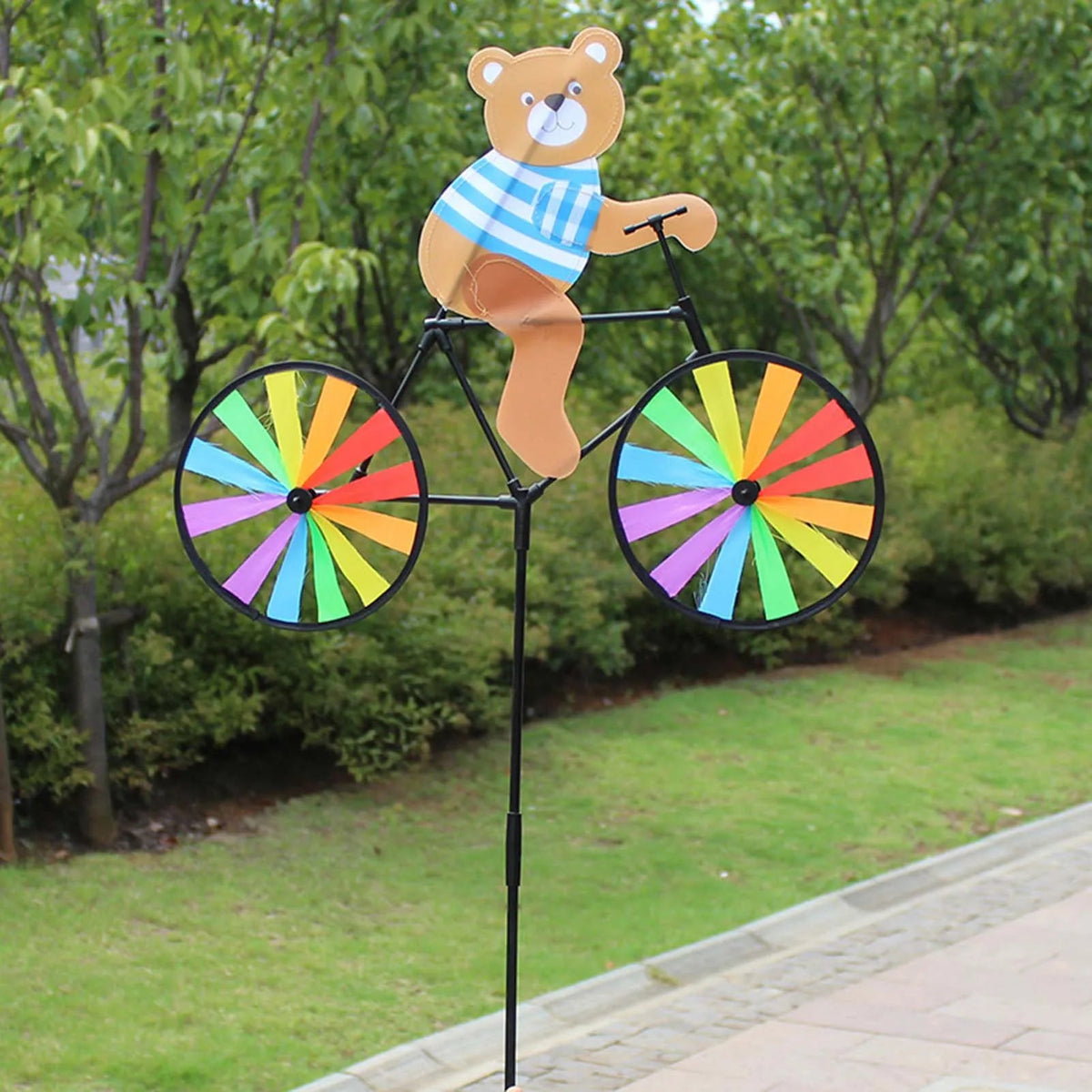Cute 3D Animal on Bike Windmill Yard Art Whirly Garden Stakes Decorations for Holiday Garden Decoration Petoria Store