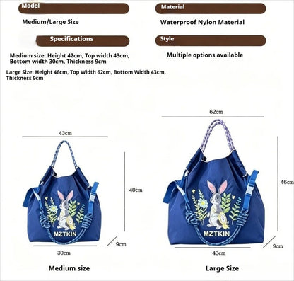 Embroidery Tote Bag for Women Casual Nylon Crossbody Bag Large Capacity Waterproof Shoulder Bag Fashion Commute Shopper Handbag Petoria Store