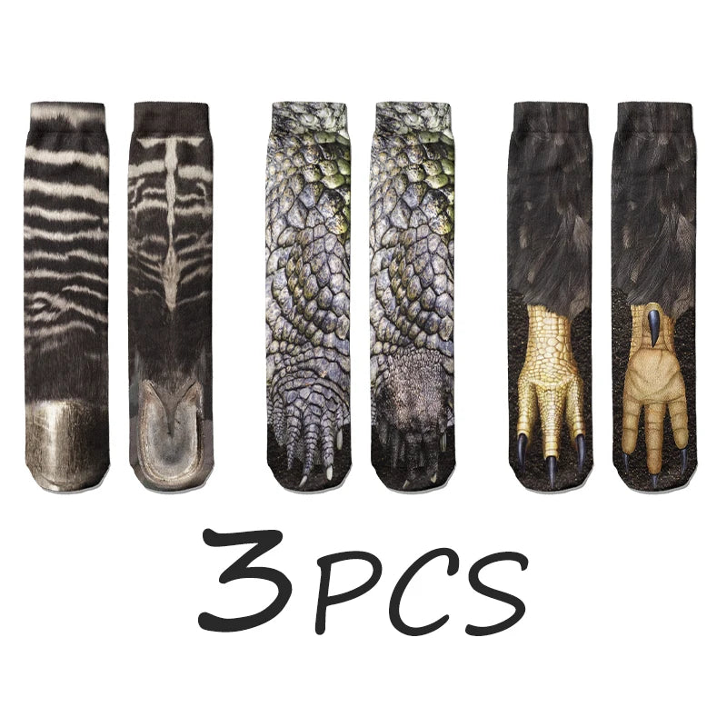 3 Paar Tiere-Katzensocken, Unisex, 3D-gedruckt, lustiger Tiger, Leopardenpfote, mittlere Röhrensocken, modisches glückliches Geschenk, Kombination weiblich