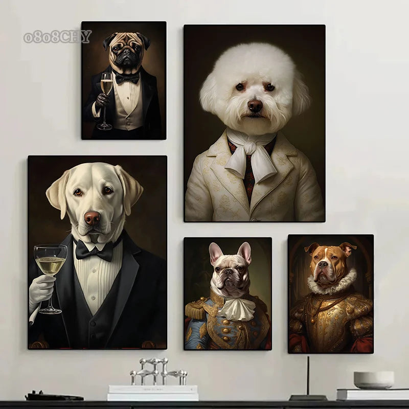 Animal Dog Portrait Art Canvas Painting Dog Dressed King Funny Posters and Prints Wall Art Pictures for Home Living Room Decor Petoria Store