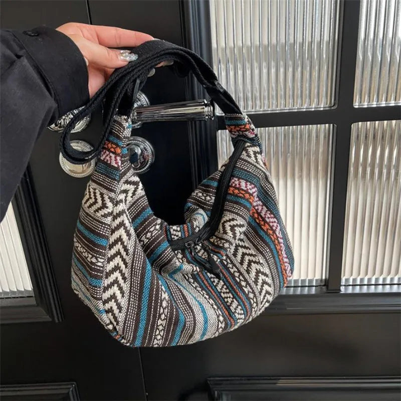 Crossbody Bags Tribal Style Shoulder Bag, Foldable Crossbody Striped Pattern, Flag Theme Hand Washable Edge Painted Lining Petoria Store