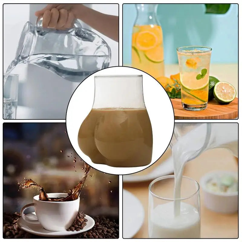 Gesäßförmige Tasse, 450 ml, transparentes Borosilikatglas, Kaffeetasse, tragbare Glastasse für Wasser, Milch, Kaffee, Kakao, lustiges Trinken
