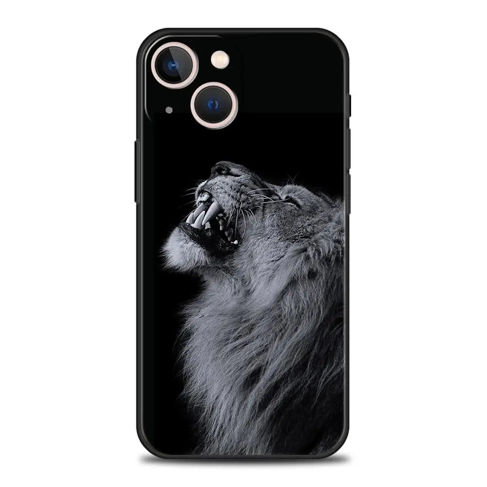 Löwe Wilde Tiere Luxus Handyhülle für iPhone 13 15 14 12 Mini 11 Pro MAX XR X SE XS 7 8 Plus Silikon Schwarz Schutzhülle