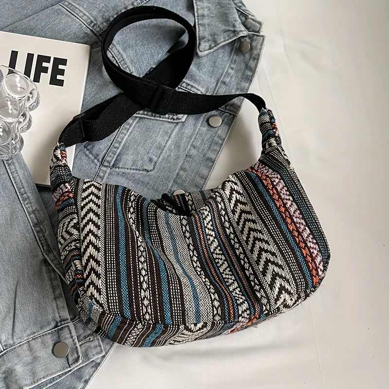 Crossbody Bags Tribal Style Shoulder Bag, Foldable Crossbody Striped Pattern, Flag Theme Hand Washable Edge Painted Lining Petoria Store