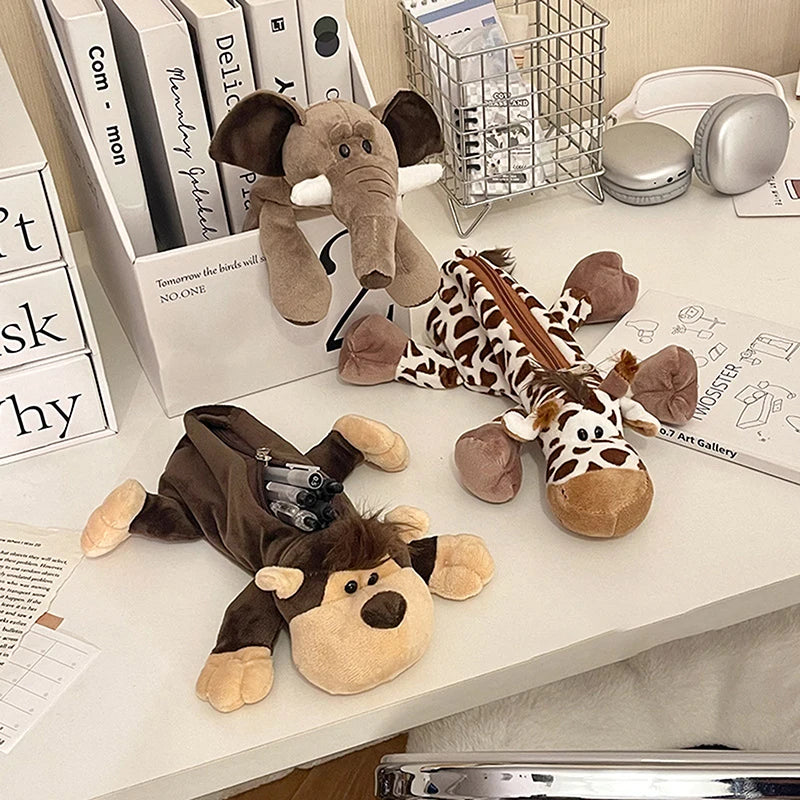 Cartoon Tier Elefant Löwe Plüsch Stift Fall für Kind Schule Saison große Kapazität liefert Briefpapier Aufbewahrung tasche für Kind Geschenk