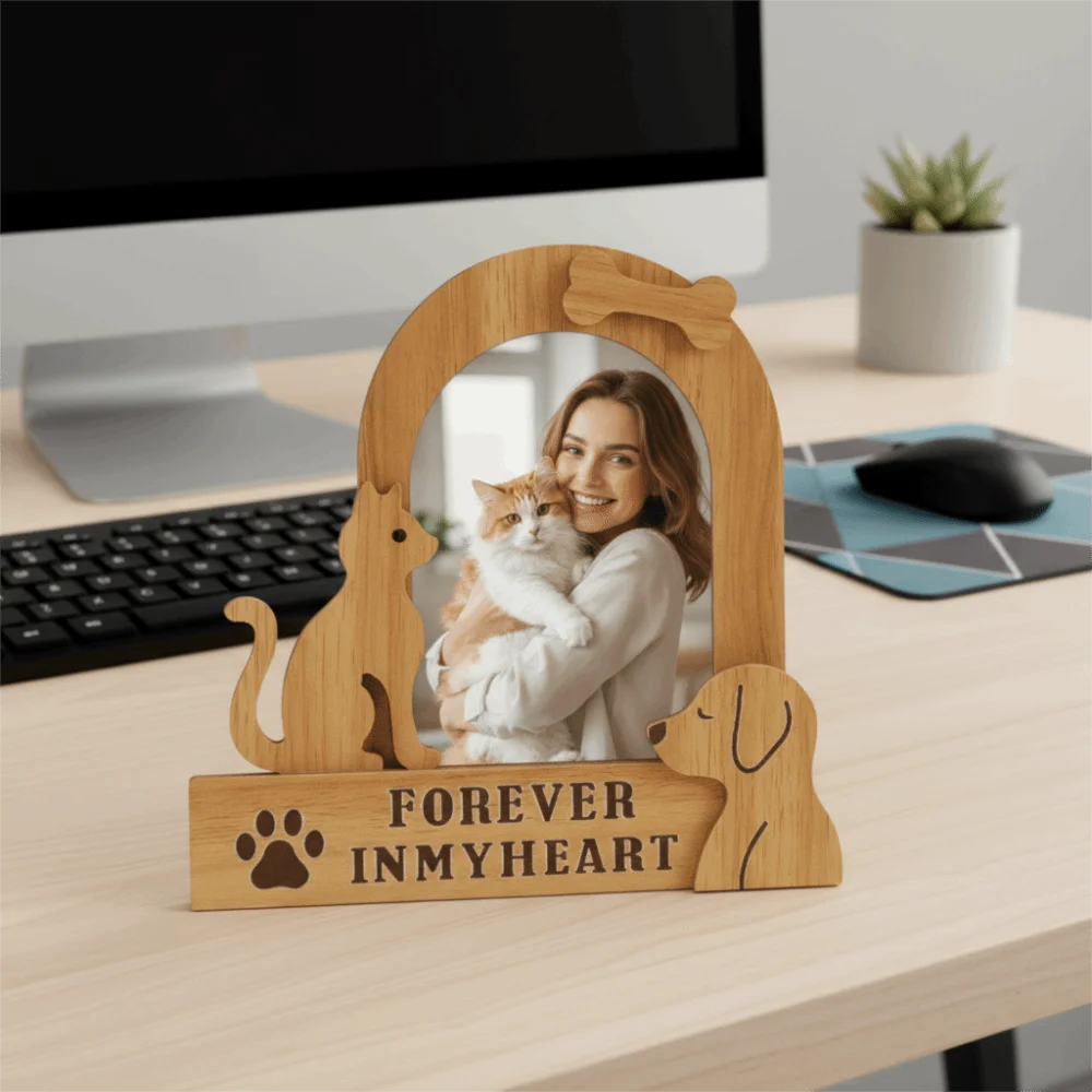 Commemorative Ornaments Wood Pet Photo Frame Handmade Dog/Cat Shape Cat Keepsake Frame Cartoon Pet Photo Display Bedroom Display Petoria Store