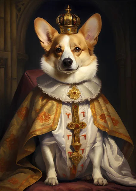Animal Dog Portrait Art Canvas Painting Dog Dressed King Funny Posters and Prints Wall Art Pictures for Home Living Room Decor Petoria Store