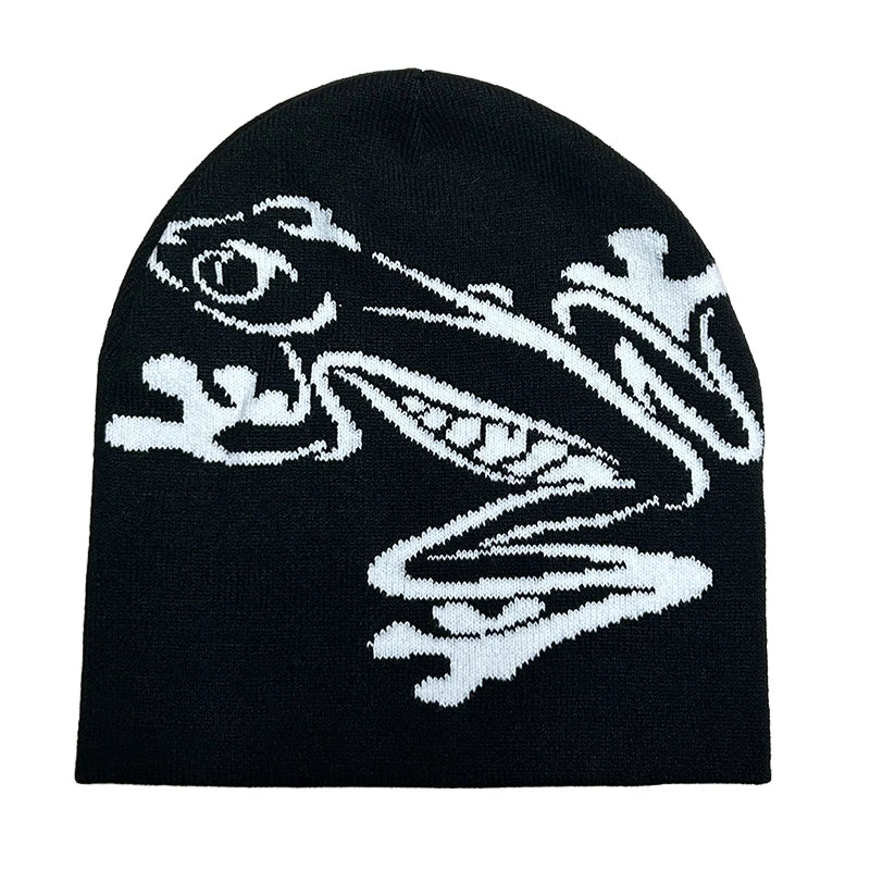 Beanie mit Baumfrosch-Aufdruck für Herren und Damen, dehnbare gestrickte Totenkopfmütze für Outdoor-Sportarten, lässige Streetwear, Unisex-Wintermütze mit Bündchen