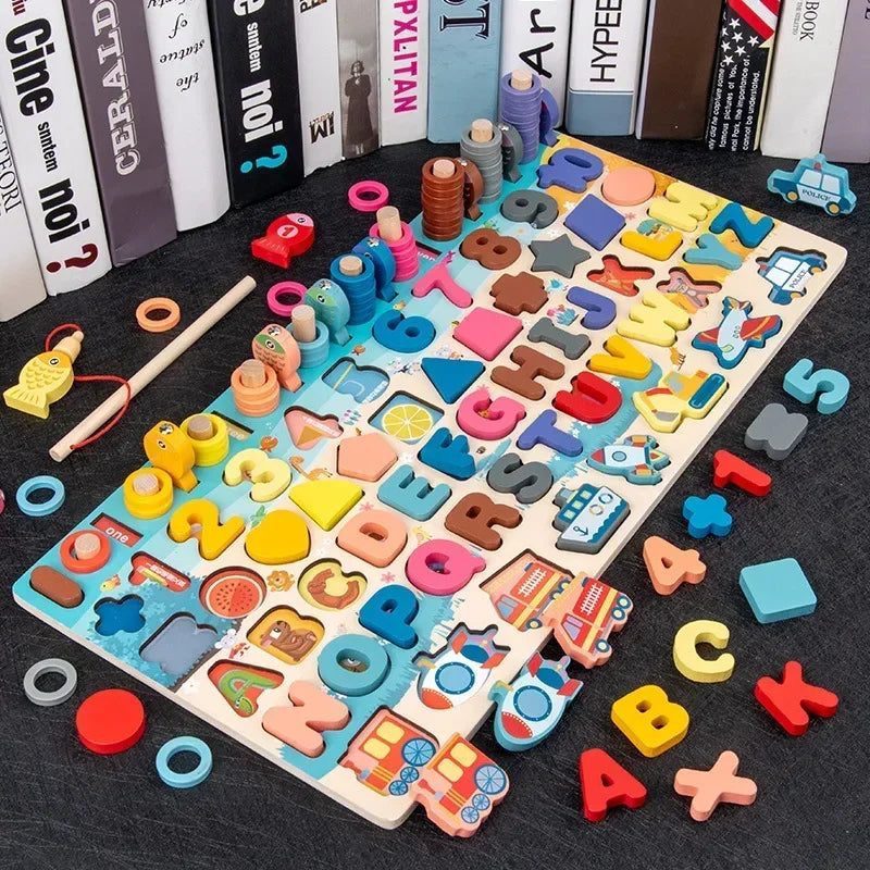Lernspielzeug, Puzzlebrett für Montessori, Lernspiel, mathematisches Zählen, Angeln, farblich passendes Spielzeug für Kindergeschenk
