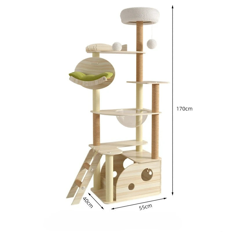 Tall Wooden Cat Tree Tower with Cat Condo &amp; Plush Top Perch for Indoor Cats Petoria Store