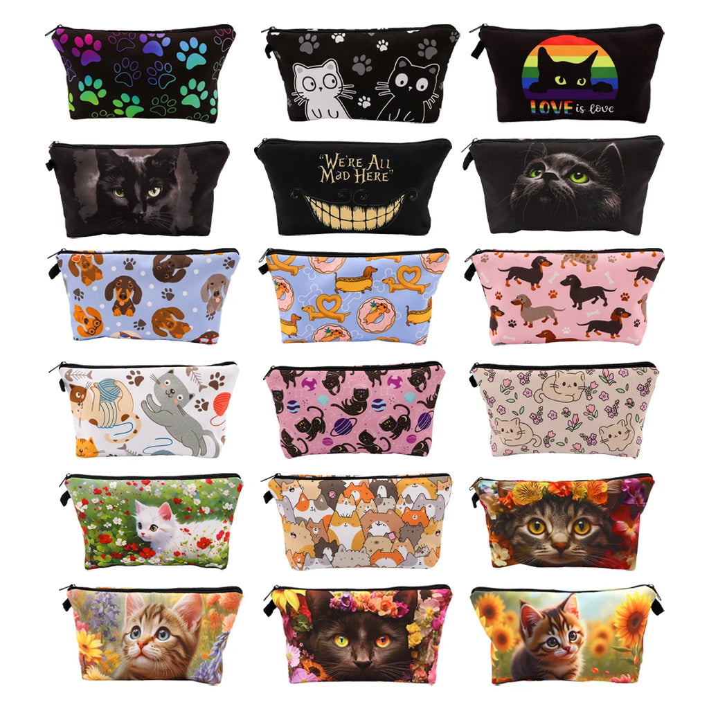 Kosmetiktaschen mit niedlichen Tieren und Katzen, tragbar, für Frauen, Cartoon-Hunde, Reise-Aufbewahrungstasche, Lippenstift, Kosmetik, kleine Tasche, Organizer-Etui
