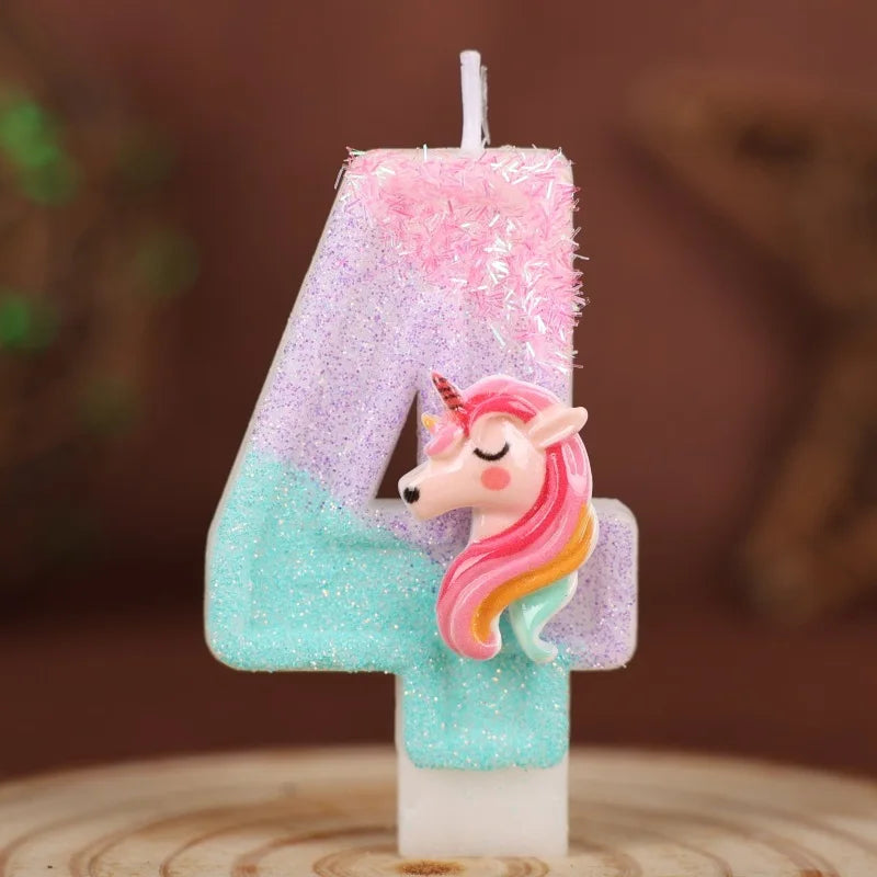 0-9 Zahlen Cartoon Einhorn Digitale Kerzen für Kinder Geburtstag Party Festival Kuchen Dekoration Atmosphäre Requisiten Lustige Themenkerze