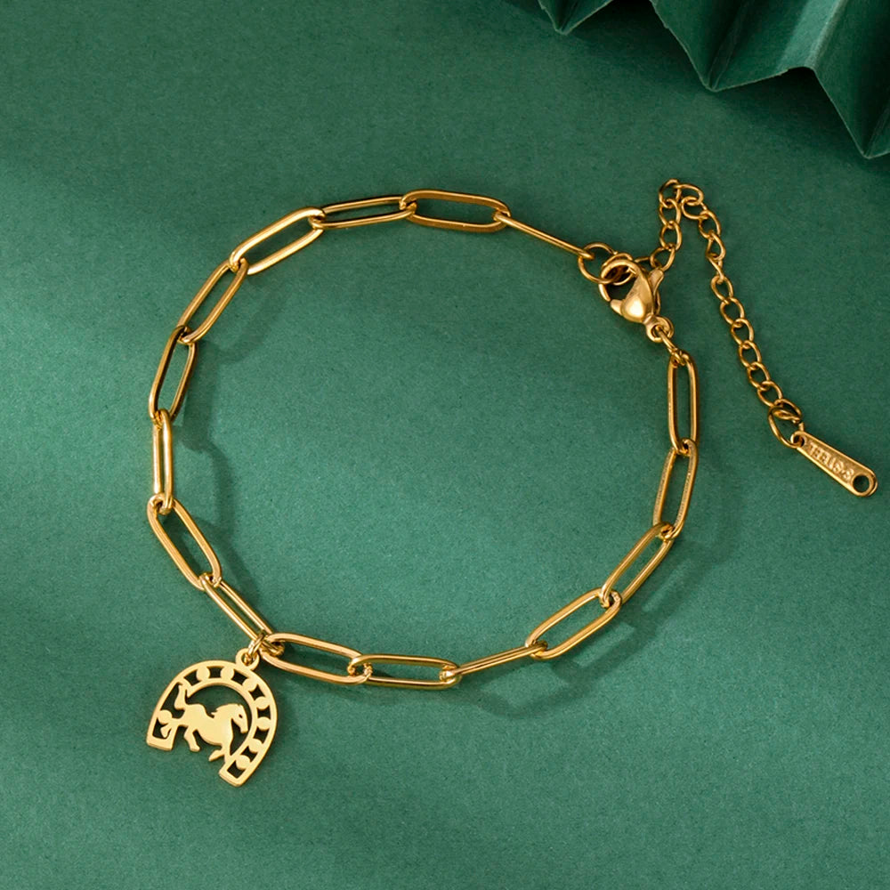 Dawapara Glücks-Hufeisen-Armband, Edelstahl, Hufeisen-Charm-Armband für Männer und Frauen, Reitgeschenke für Pferdeliebhaber