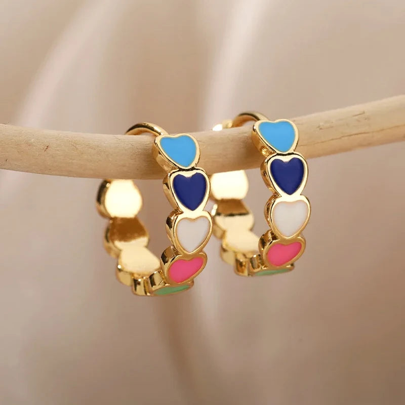 Herz Edelstahl Ohrringe für Frauen Zirkon Gold Farbe Creolen Ästhetische Wasserdichte Ohr Piercing Schmuck Zubehör