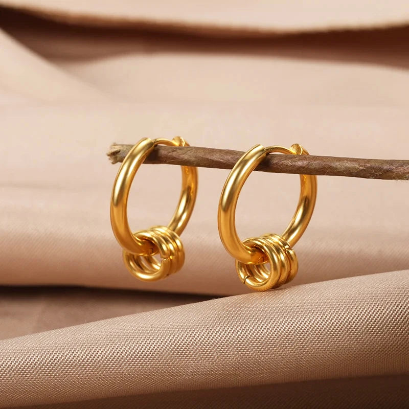 Herz Edelstahl Ohrringe für Frauen Zirkon Gold Farbe Creolen Ästhetische Wasserdichte Ohr Piercing Schmuck Zubehör