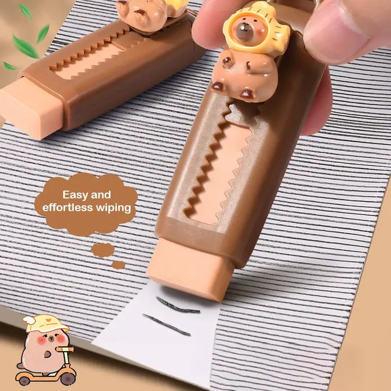 Petoria® Capybara Radiergummi mit Druckmechanismus – Niedliches Cartoon-Design