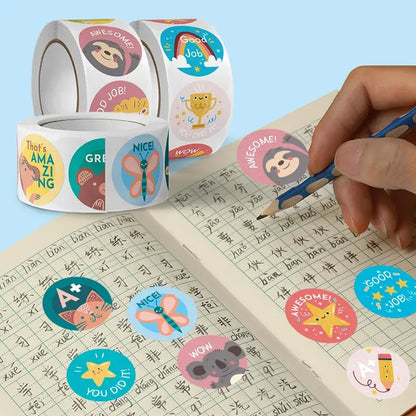 Colorful reward stickers with animal and motivational designs, perfect for children&