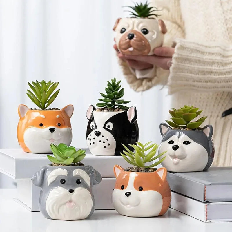 Flower Pot Ceramic Cartoon Animal Flower Pot Cute Dog Series Cartoon Succulent Flower Pot Home Gardening Pot Plant Petoria Store