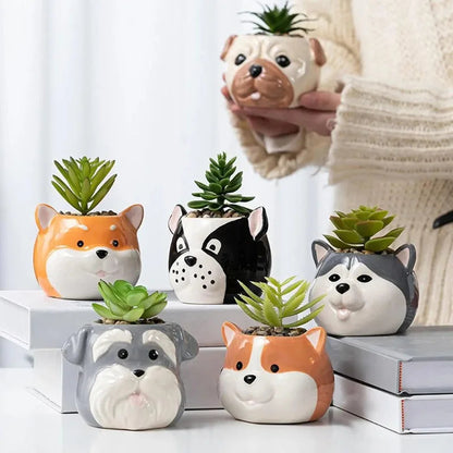 Flower Pot Ceramic Cartoon Animal Flower Pot Cute Dog Series Cartoon Succulent Flower Pot Home Gardening Pot Plant Petoria Store