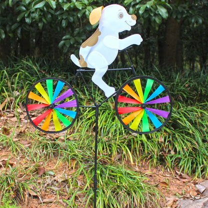 Cute 3D Animal on Bike Windmill Yard Art Whirly Garden Stakes Decorations for Holiday Garden Decoration Petoria Store