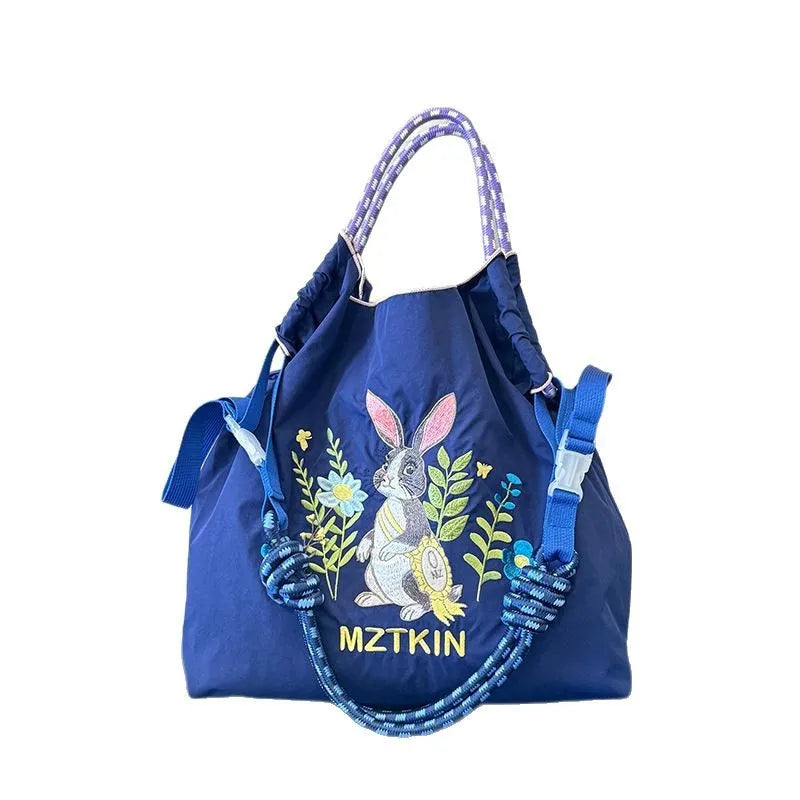 Embroidery Tote Bag for Women Casual Nylon Crossbody Bag Large Capacity Waterproof Shoulder Bag Fashion Commute Shopper Handbag Petoria Store