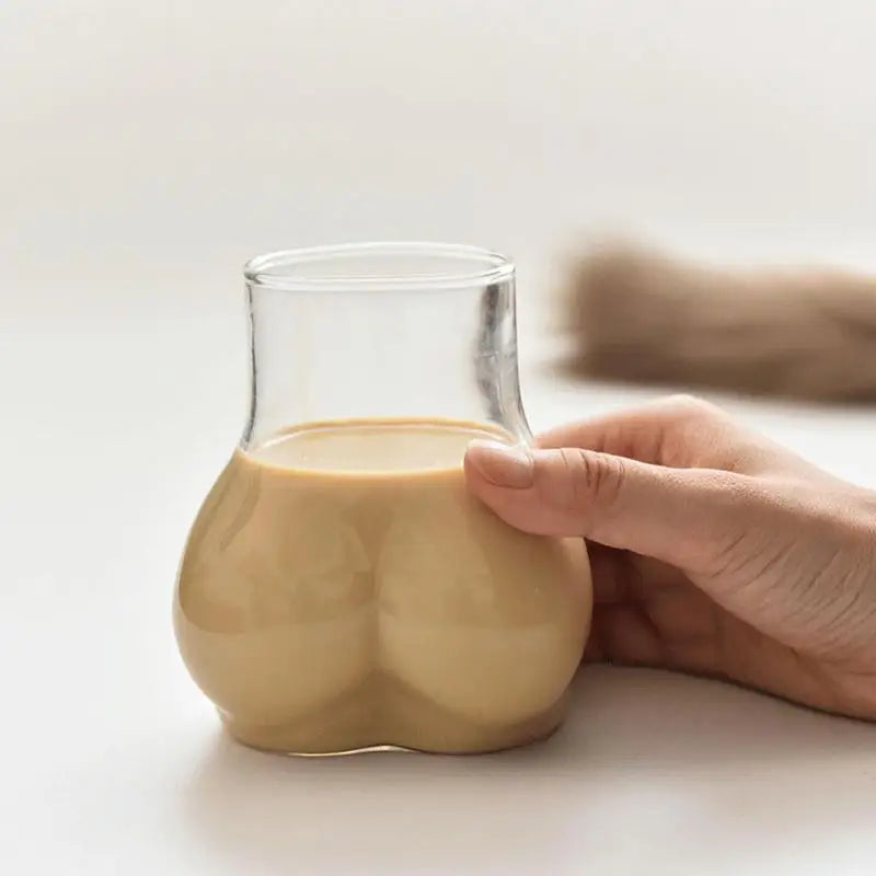 Gesäßförmige Tasse, 450 ml, transparentes Borosilikatglas, Kaffeetasse, tragbare Glastasse für Wasser, Milch, Kaffee, Kakao, lustiges Trinken
