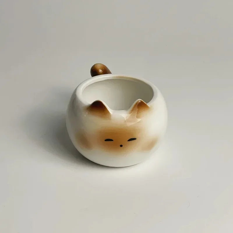 Keramiktasse, niedliche Katzenform, unterglasurfarben, Cartoon, siamesische Katze, Kaffeetassen, Zuhause, Frühstück, Milch, Kaffeetasse, Geburtstagsgeschenk, Tasse