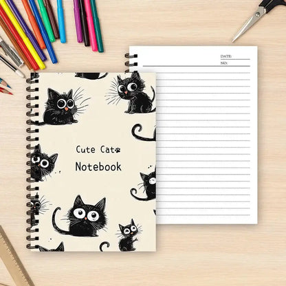 Schwarze Katze Notizbuch A5 Hardcover mit Spiralbindung und Katzenmotiven von Petoria