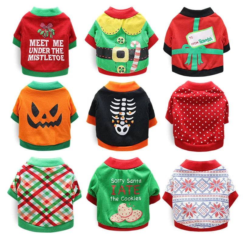 Halloween- und Weihnachts-Haustierkleidung – Winteroutfits für Hunde und Katzen für kleine Rassen, Teddy, siamesische, persische, Garfield und blaue Katzen