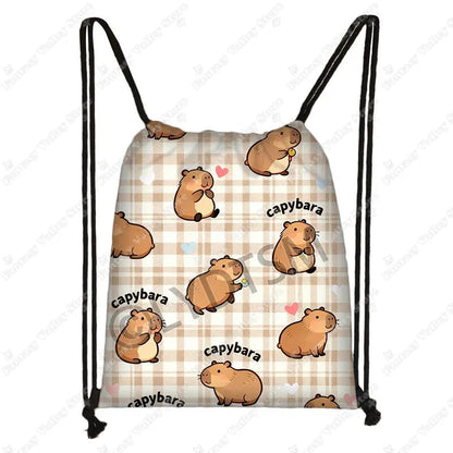 Cute Animal Capybara Graphic Pattern Drawstring Bags Women Outdoor Storage Bags for Travel Backpack Shoes Holder Bookbag Petoria Store