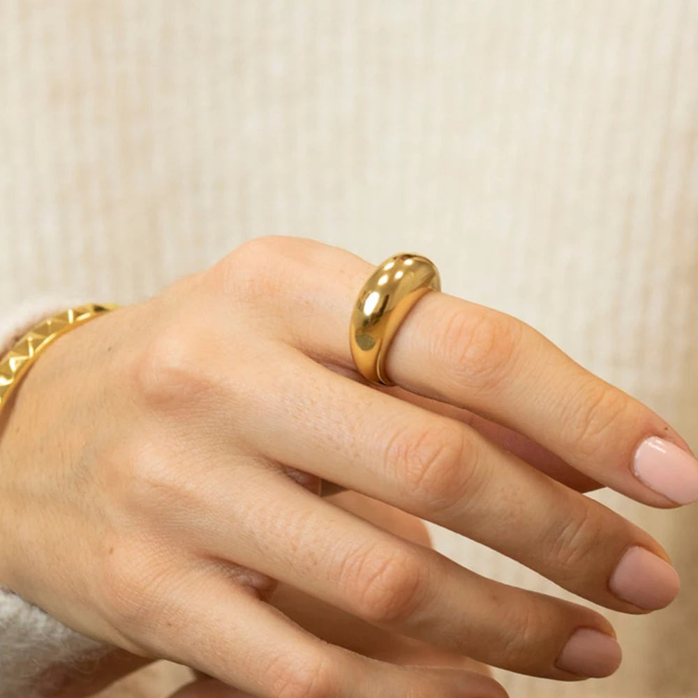 SUNIBI Modische einfache Edelstahlringe für Frauen, Bogenringe, Schmuck, Paar, Jahrestag, geometrischer Ring, Größe 5, 6, 7, 8, Schmuck
