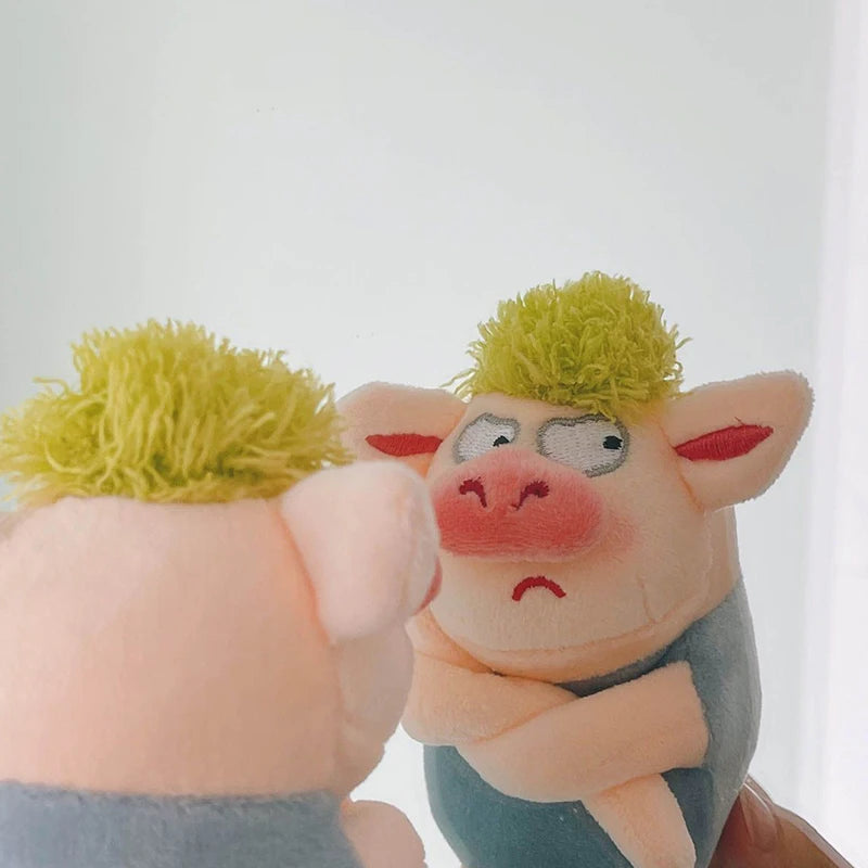 Entzückende Tier Schlüssel bund lustige grüne Haare Plüschtiere böse Schwein Puppe Anhänger Auto Rucksack Dekoration weiches Stofftier Geschenk