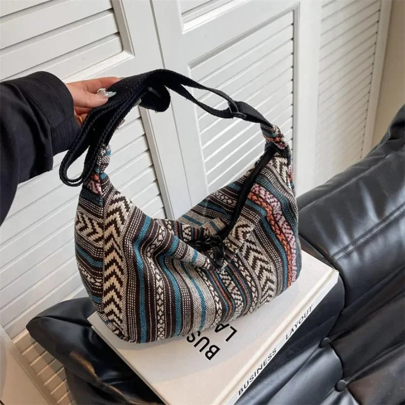Crossbody Bags Tribal Style Shoulder Bag, Foldable Crossbody Striped Pattern, Flag Theme Hand Washable Edge Painted Lining Petoria Store