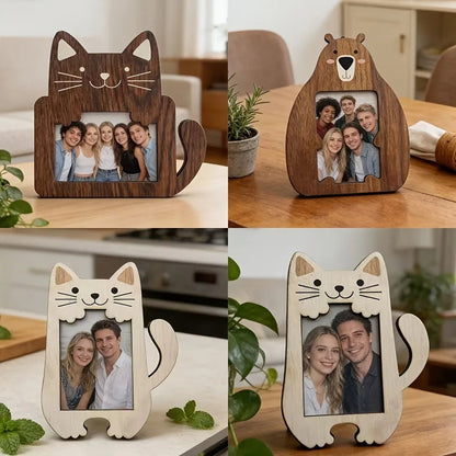 Cute Animal Shaped Wooden Photo Frame Cat Bear Design Desktop Picture Frame Home  Photo Display Ornament Housewarming Birthday Petoria Store
