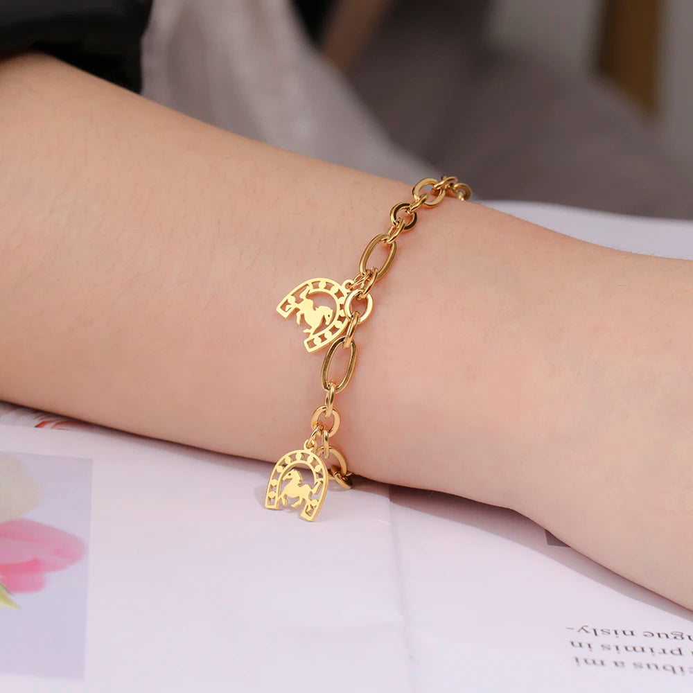 Dawapara Glücks-Hufeisen-Armband, Edelstahl, Hufeisen-Charm-Armband für Männer und Frauen, Reitgeschenke für Pferdeliebhaber