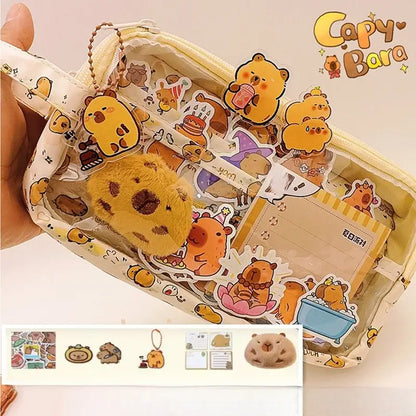 Petoria® Capybara Federmäppchen mit Fächern – Transparenter Organizer für Schule &amp; Büro