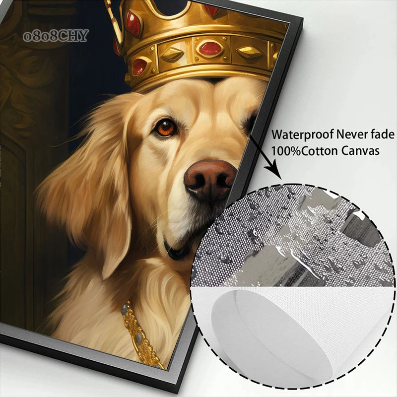 Animal Dog Portrait Art Canvas Painting Dog Dressed King Funny Posters and Prints Wall Art Pictures for Home Living Room Decor Petoria Store