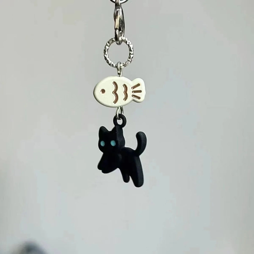 Süße schwarze Katze Schlüsselanhänger Cartoon Handykette Kamera Kopfhörer Anhänger Tasche dekorative Kette Kawaii Schlüsselanhänger Y2K Zubehör