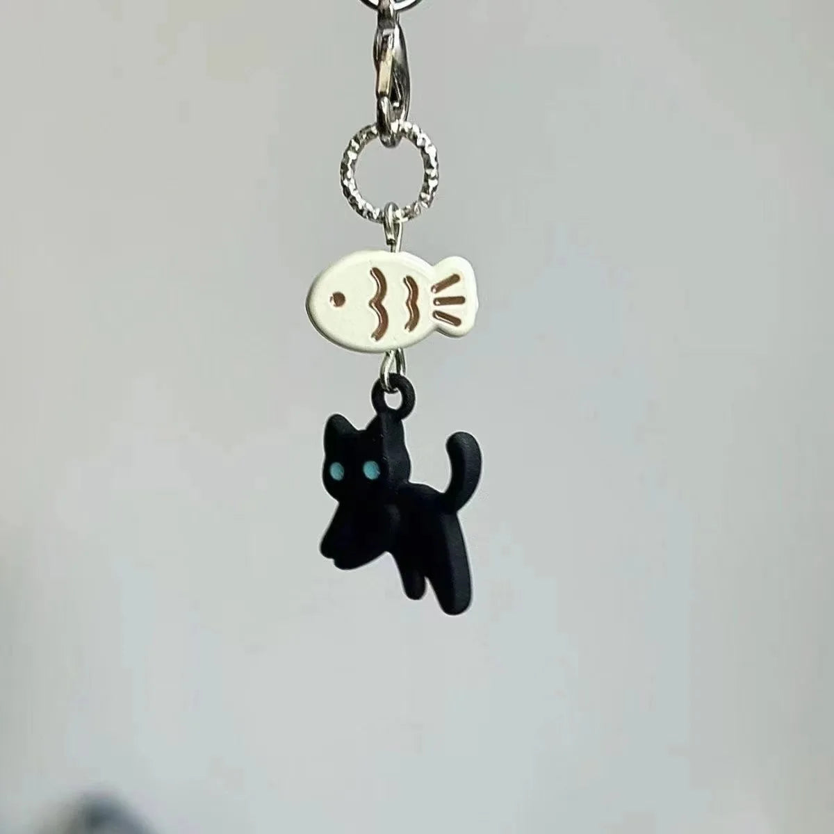 Süße schwarze Katze Schlüsselanhänger Cartoon Handykette Kamera Kopfhörer Anhänger Tasche dekorative Kette Kawaii Schlüsselanhänger Y2K Zubehör
