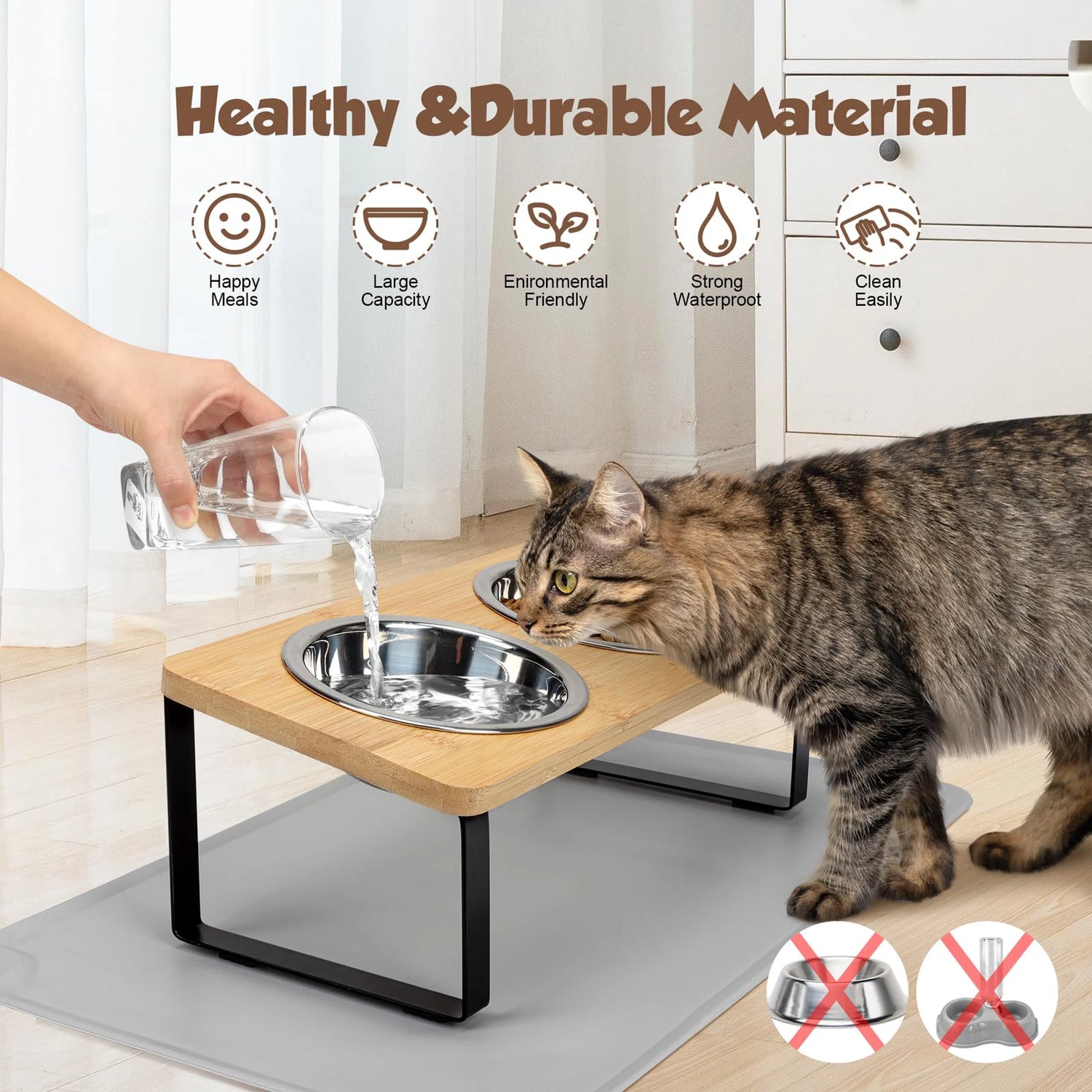 Erhöhter Katzennapf mit Edelstahlschüsseln Premium