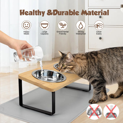 Erhöhter Katzennapf mit Edelstahlschüsseln Premium